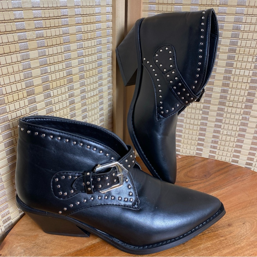 Seven7 Dallas Woman’s 7 Western Black Faux Leather Ankle Pointed Studded  Boots